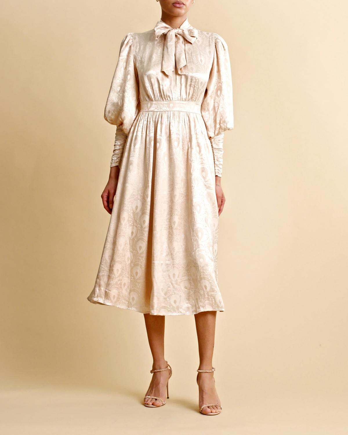 Jacquard Midi Dress, Beige. Image #2