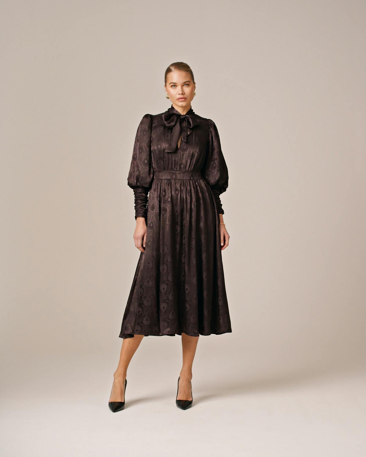 Jacquard Midi Dress, Black. Image #1