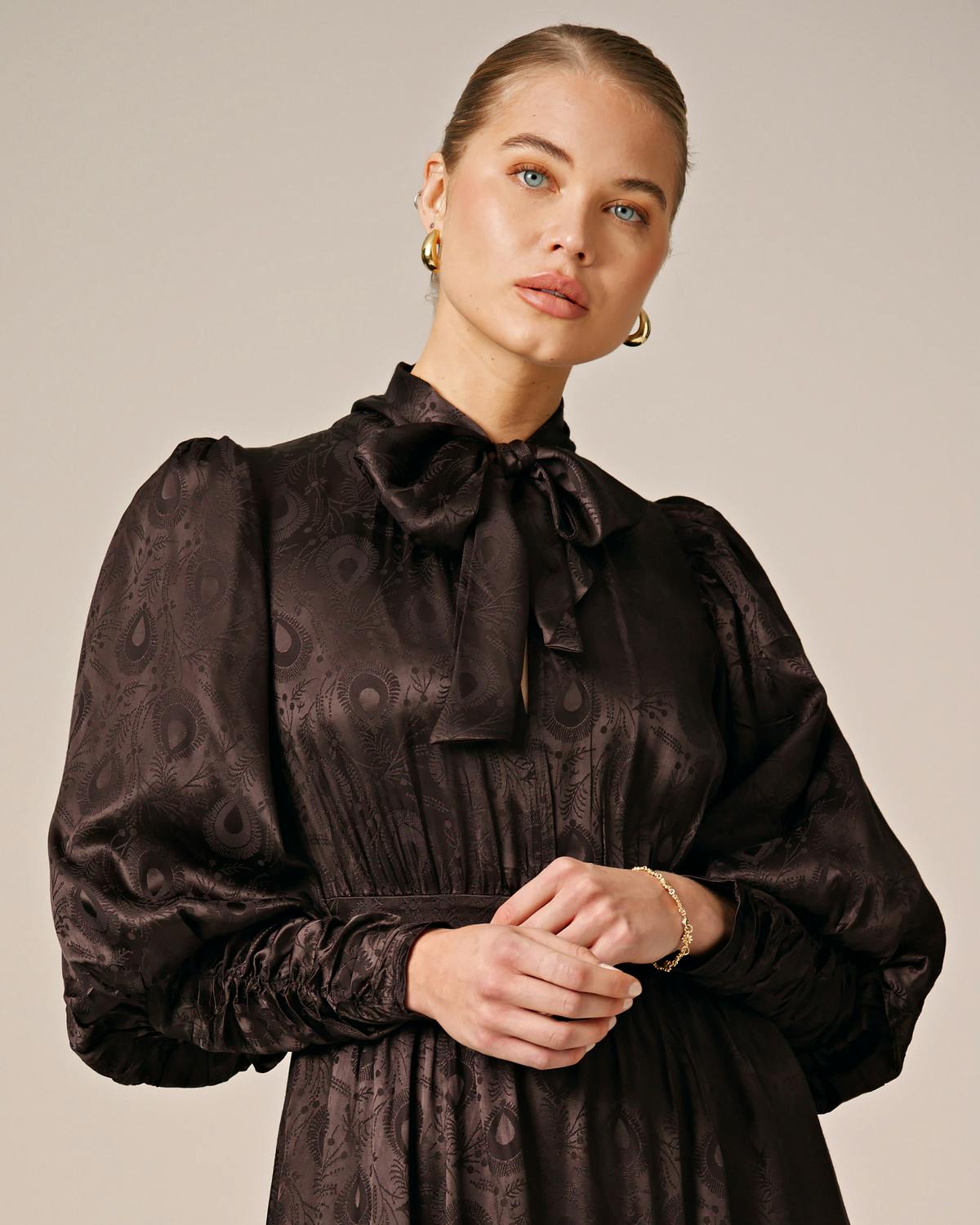 Jacquard Midi Dress, Black. Image #2