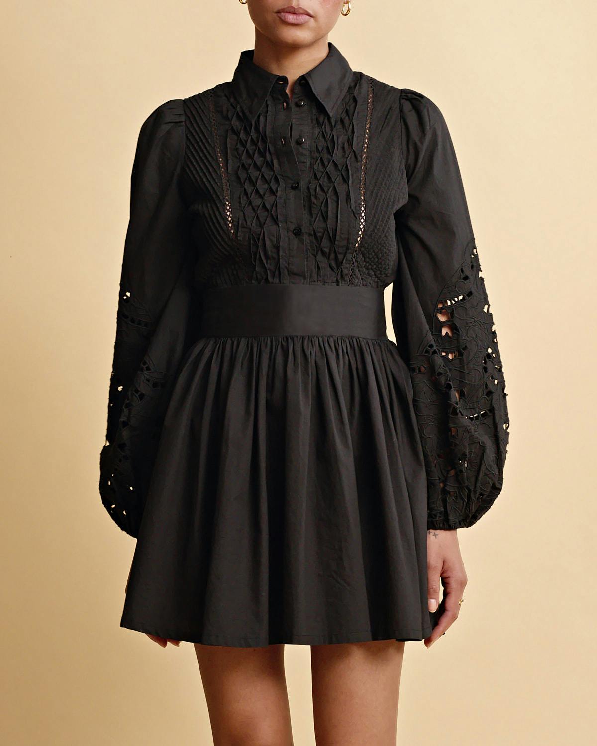 Poplin Smocking dress, Black. Image #1