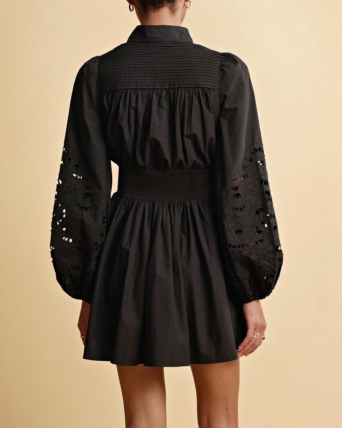 Poplin Smocking dress, Black. Image #4