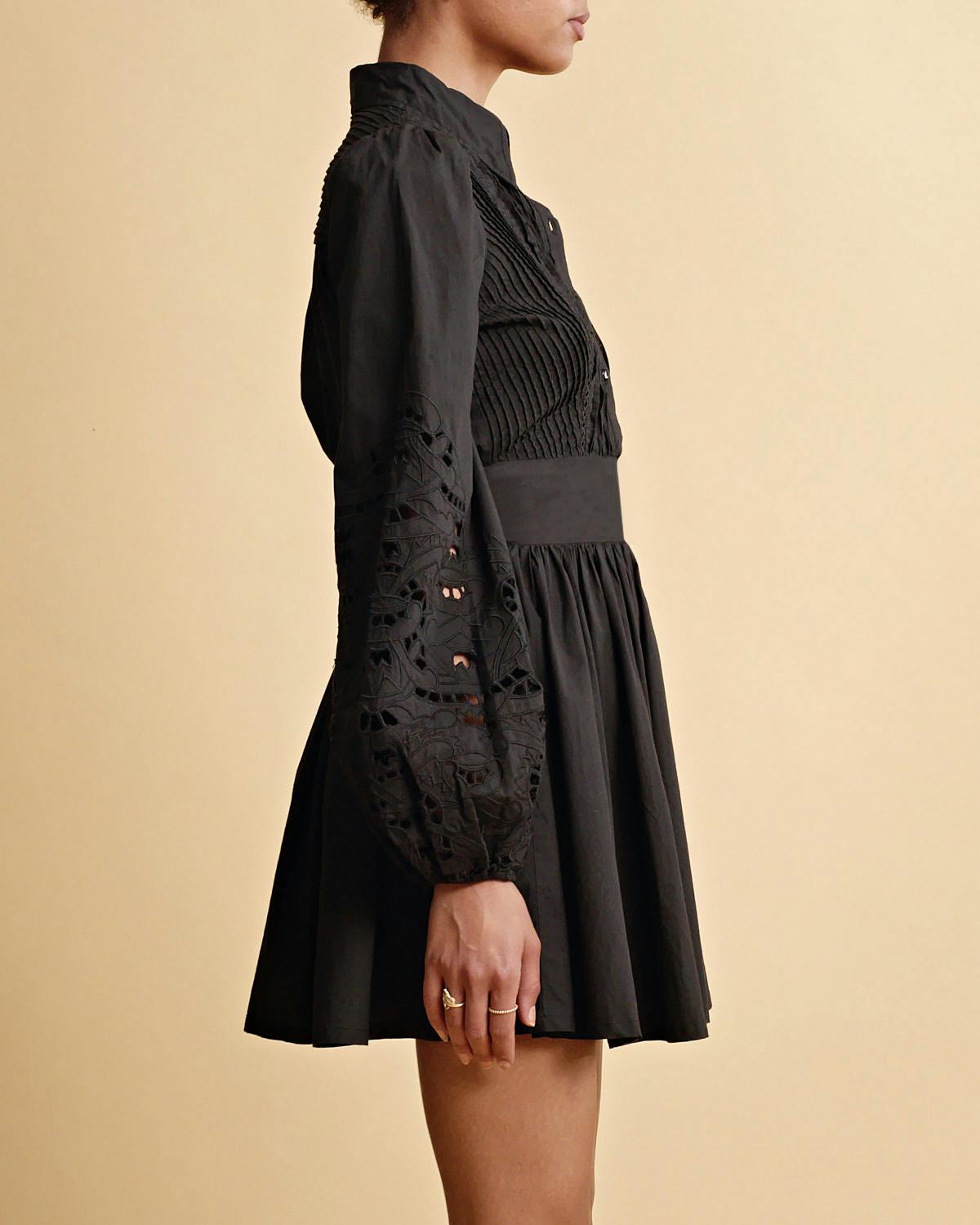 Poplin Smocking dress, Black. Image #2