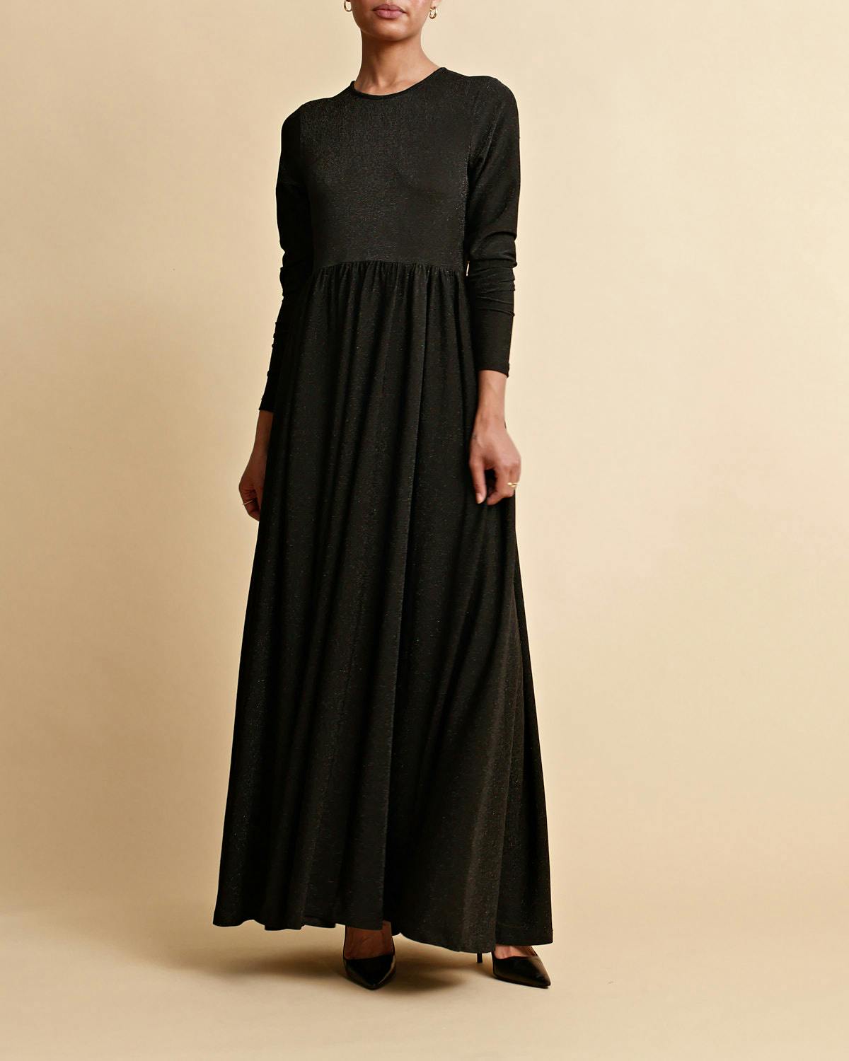 Glitter Jersey Maxi Dress, Black. Image #1