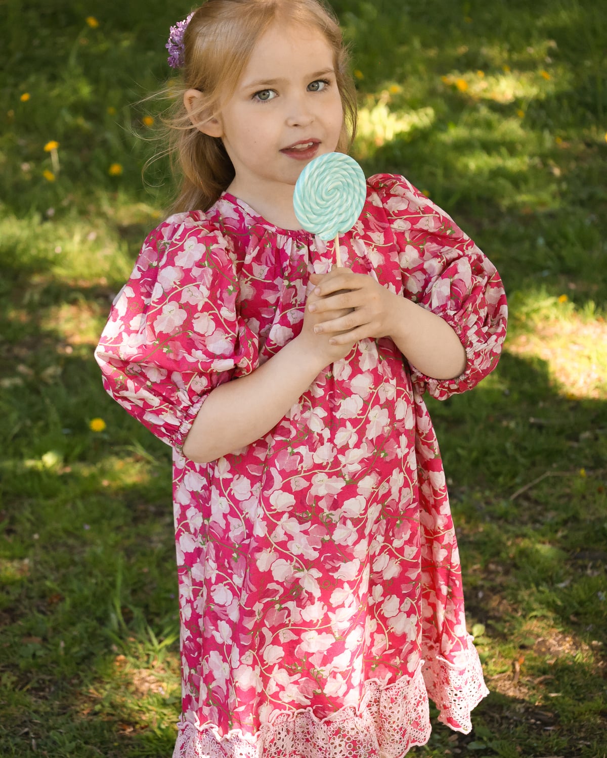 Cotton Slub Puffed Dress, Poppy Meadow. Image #1