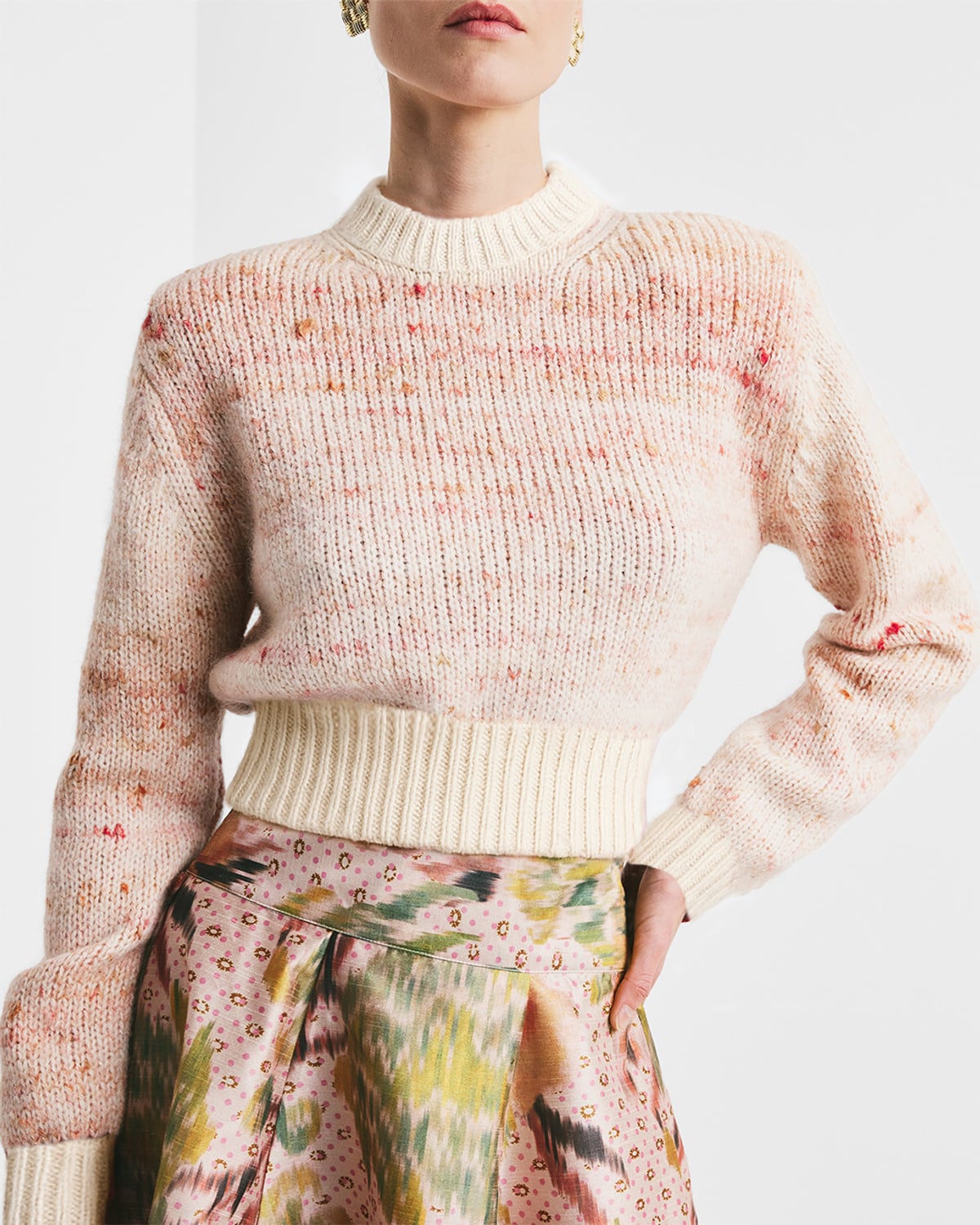 Melange Knit Sweater, Pink Melange. Image #1