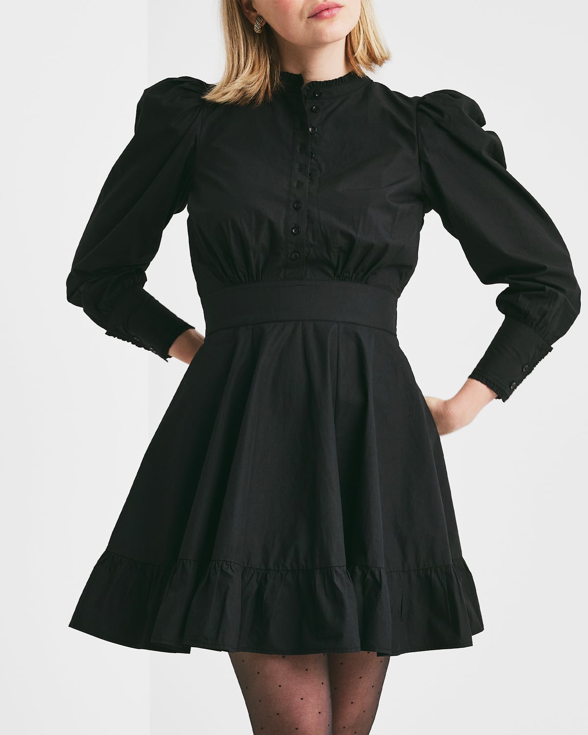 Poplin Mini Dress, Black. Image #1