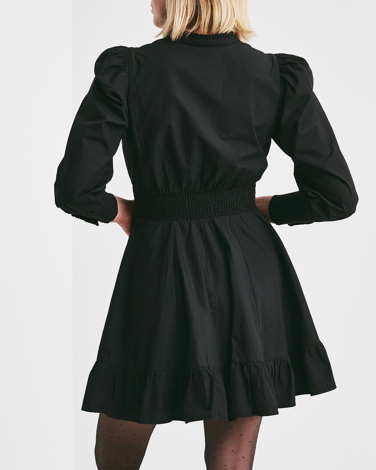 Poplin Mini Dress, Black. Image #2