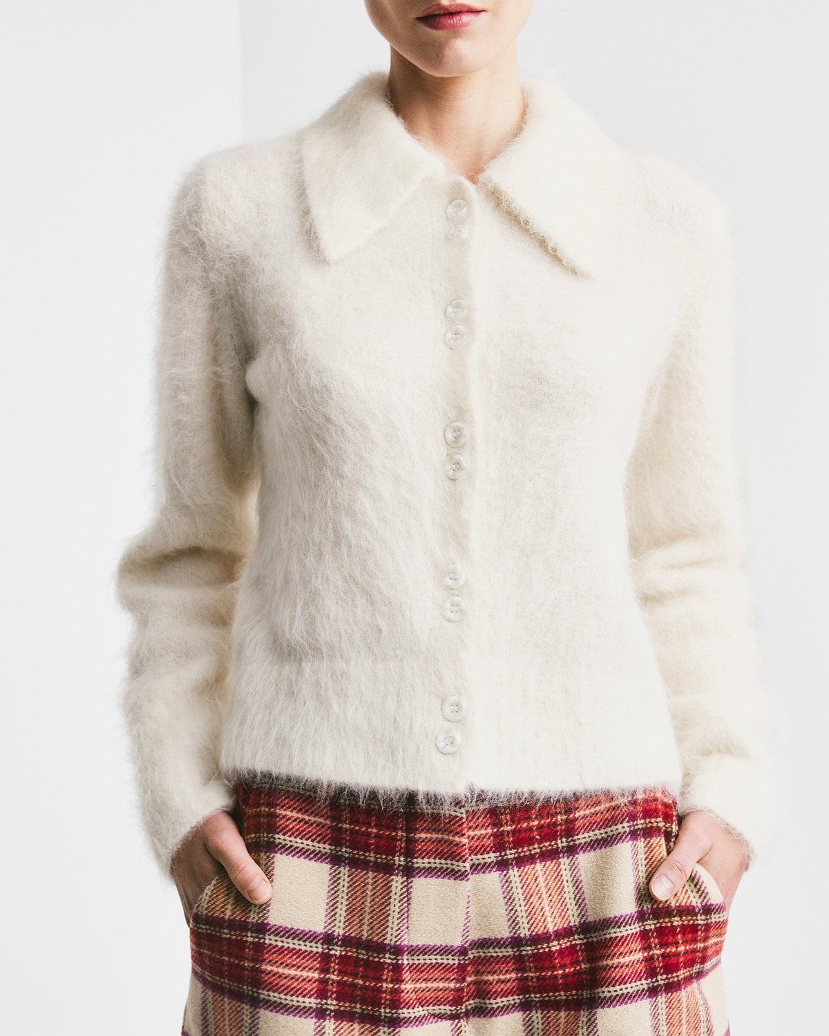 Hairy Knit Polo, Off White. Image #2