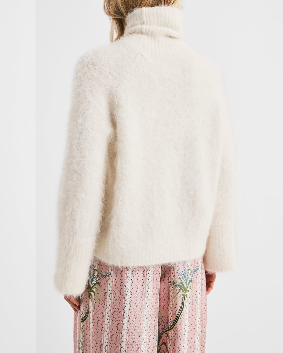 Hairy Knit Turtleneck Sweater, Off White. Image #3