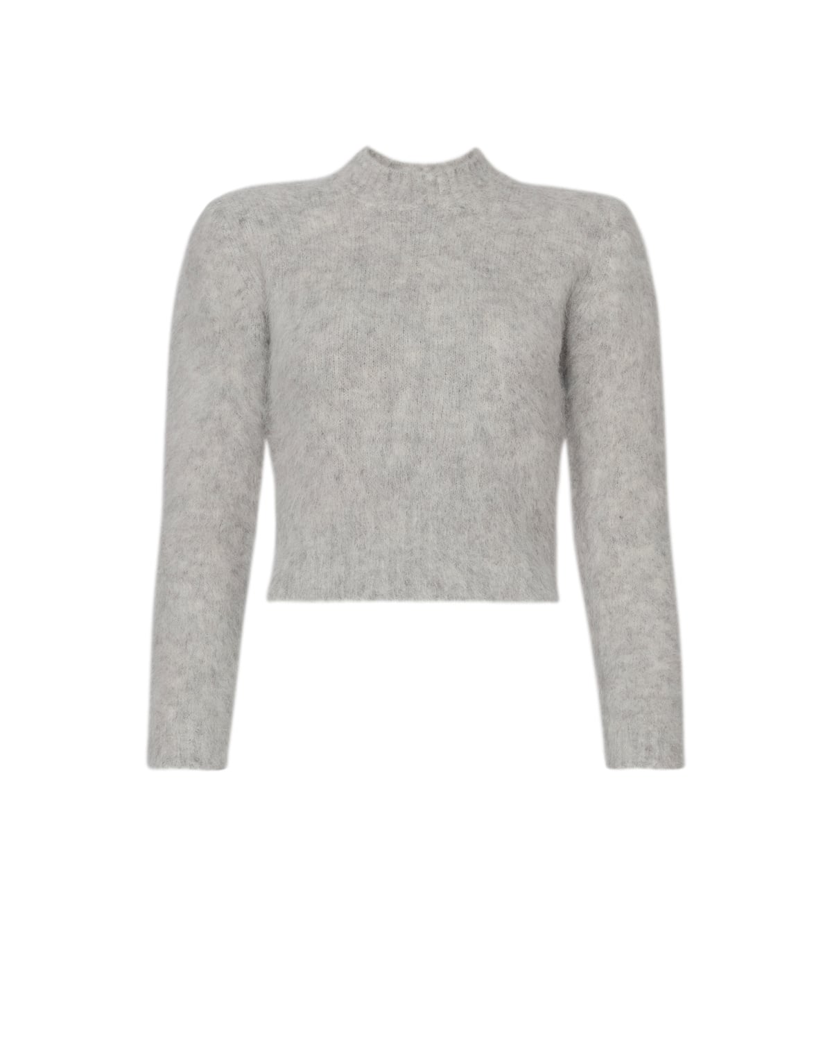 Hairy Knit Fitted Sweater, Grey Melange. Image #3