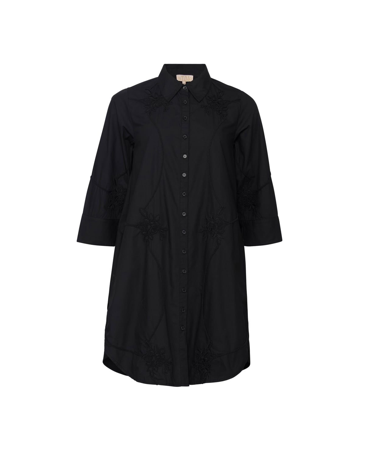 Embroidery Poplin Shirt Dress, Black. Image #1