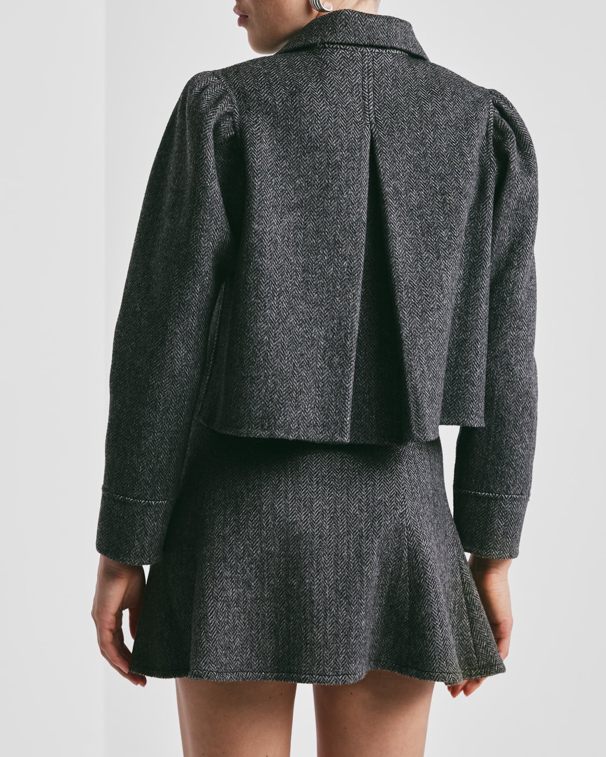 Tailored Cropped Jacket, Grey Melange. Image #3