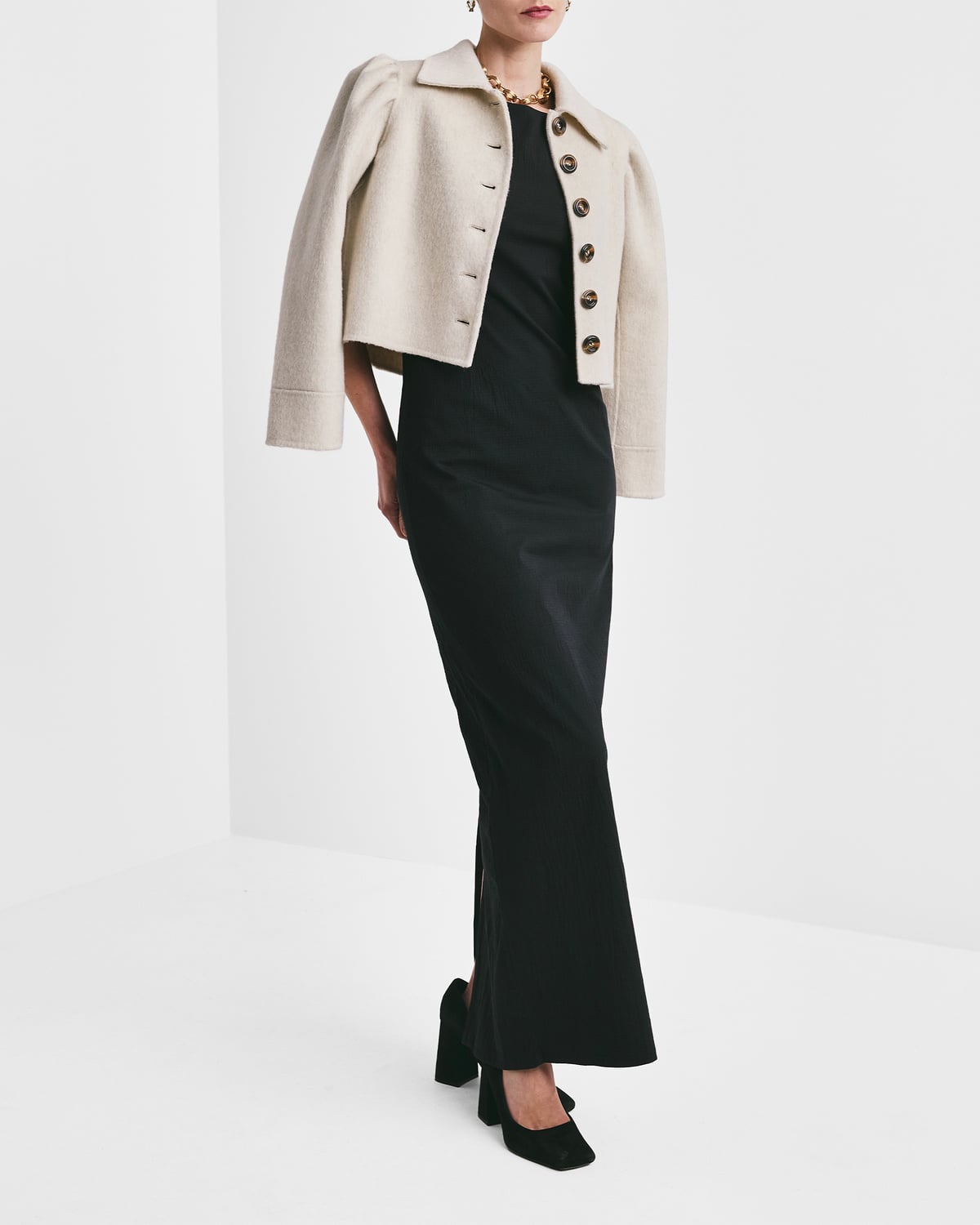 Tailored Cropped Jacket, Vintage White. Image #1