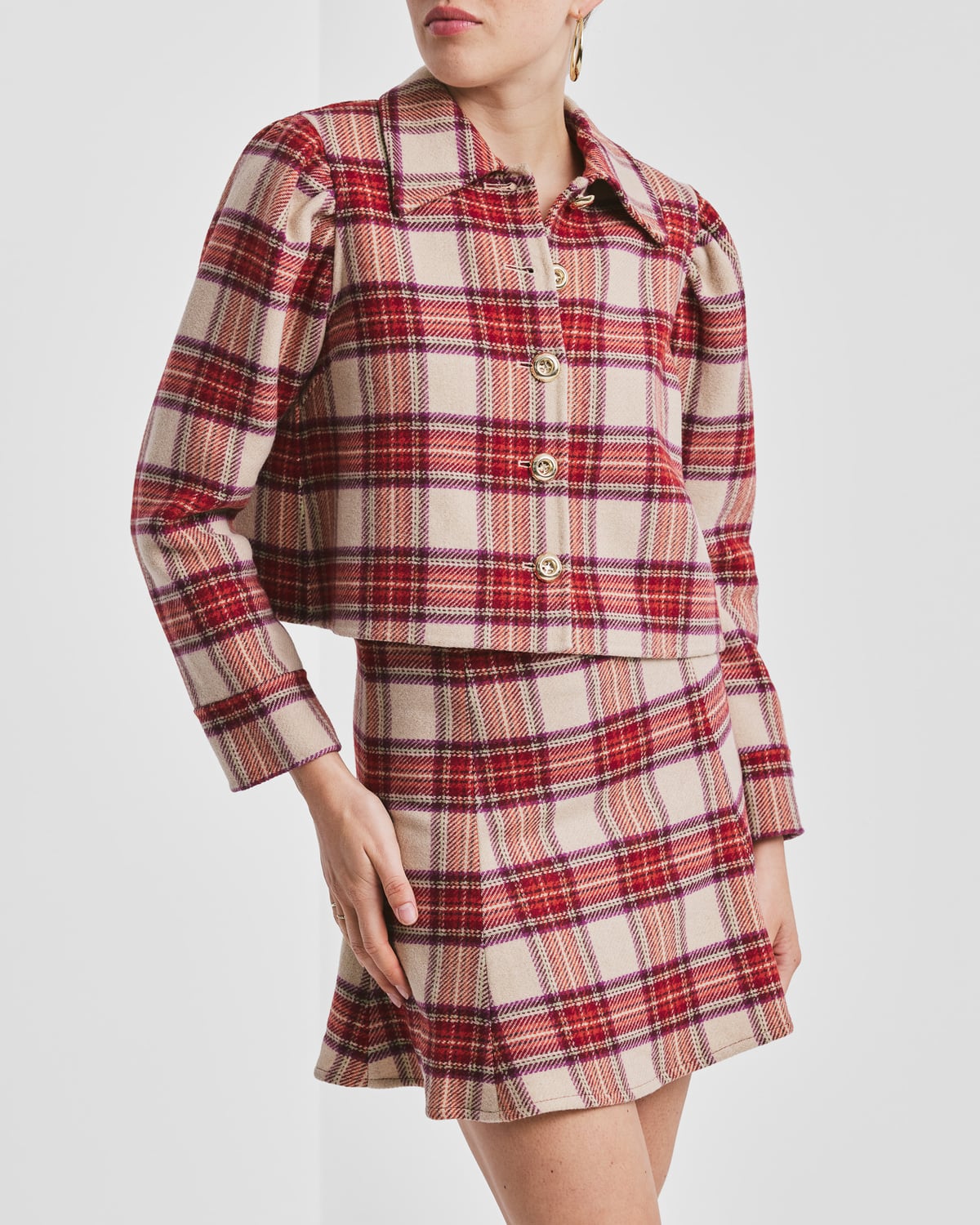 Tailored Cropped Jacket, Checks. Image #1
