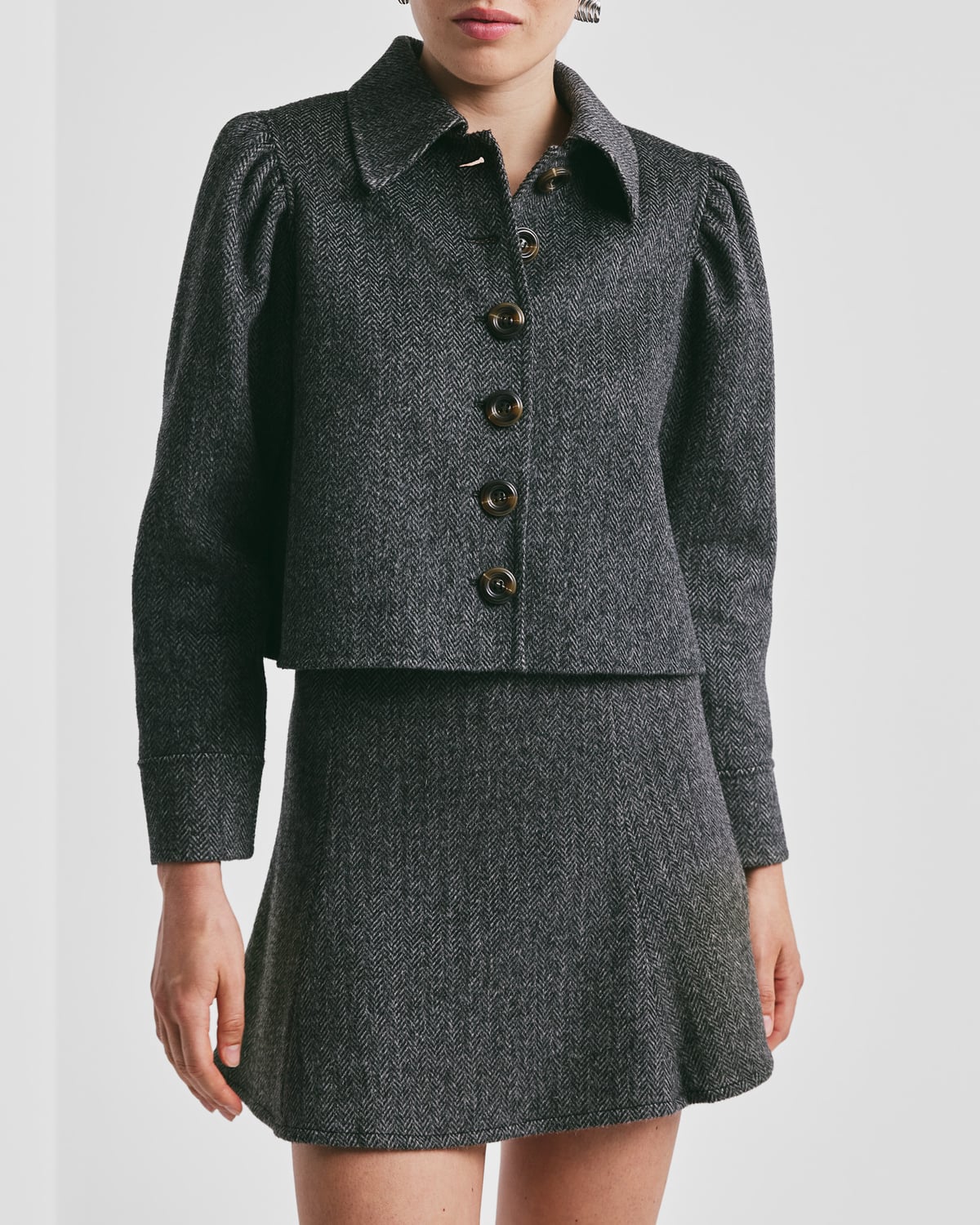 Tailored Cropped Jacket, Grey Melange. Image #1
