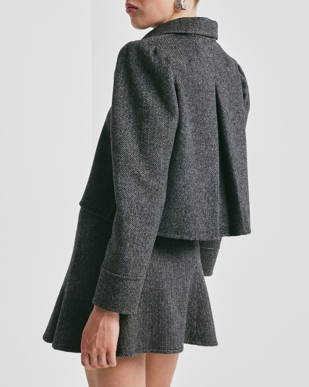 Tailored Cropped Jacket, Grey Melange. Image #4
