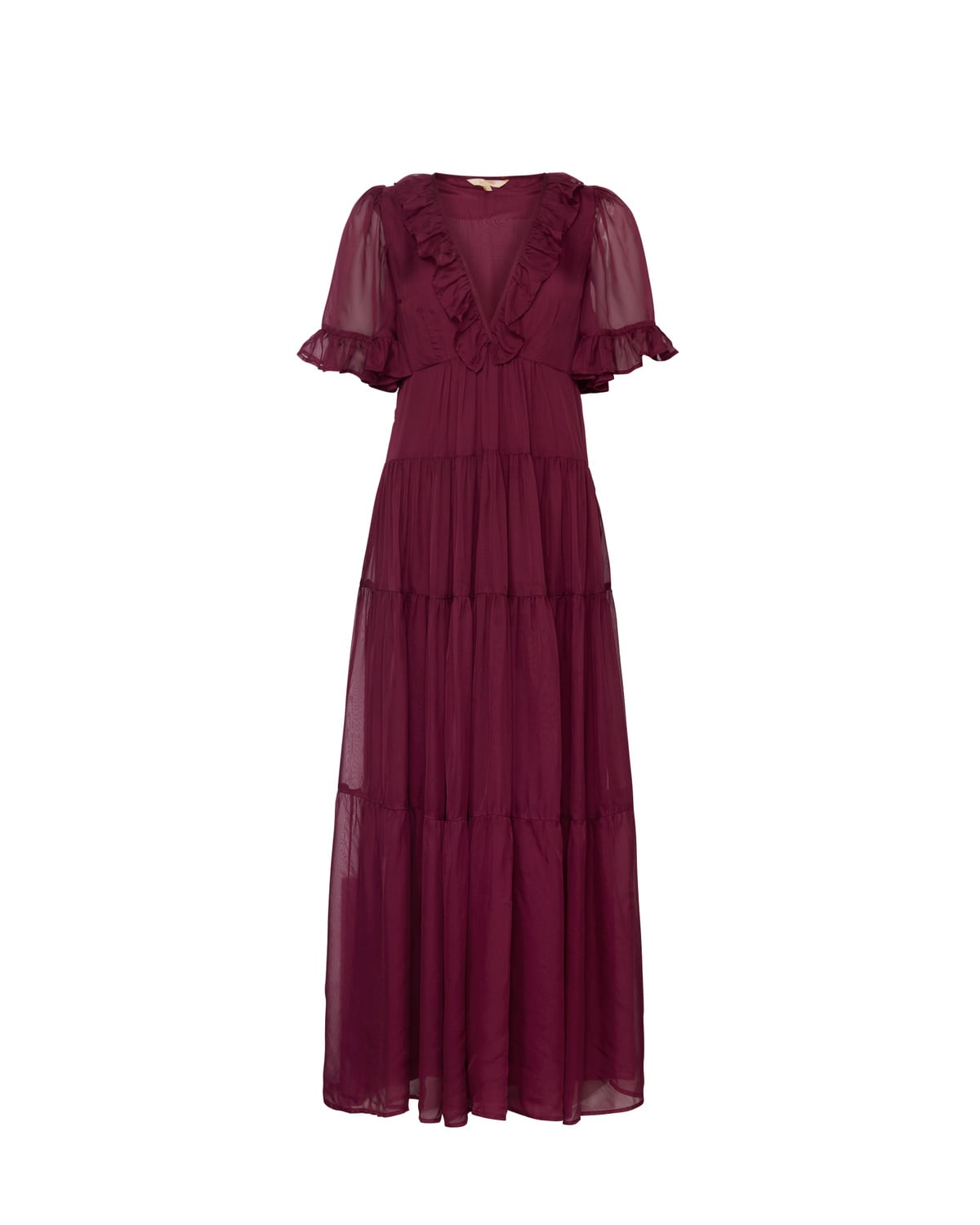 Organza Ruffle Dress, Burgundy. Image #1