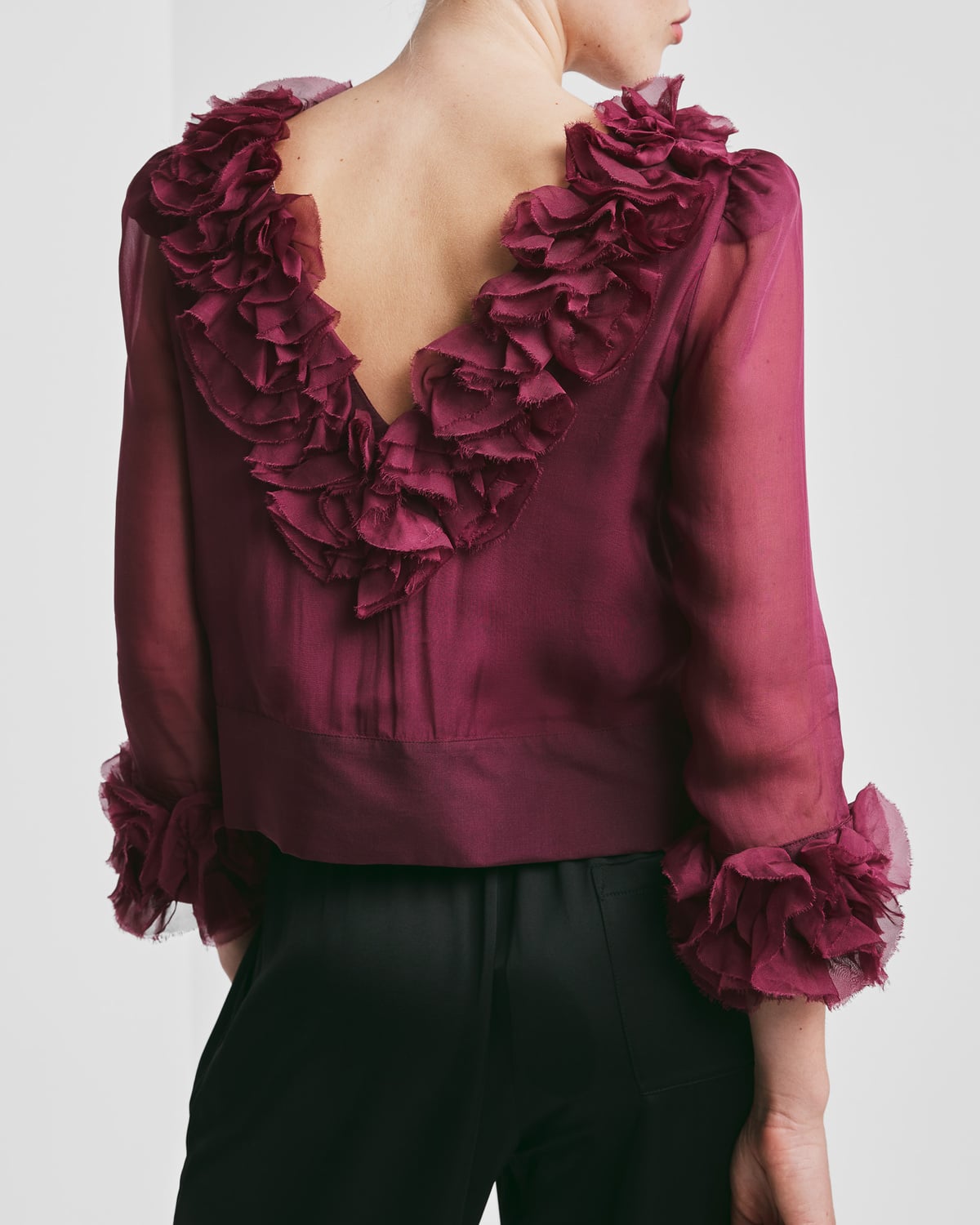 Organza Frilly Top, Burgundy. Image #2