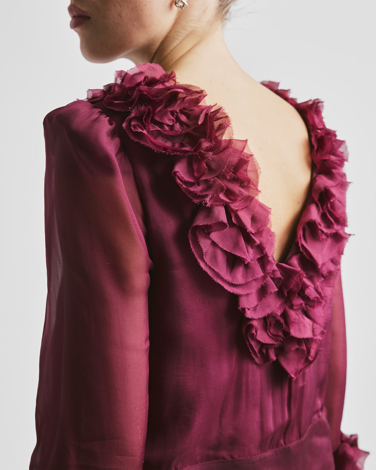 Organza Frilly Top, Burgundy. Image #3