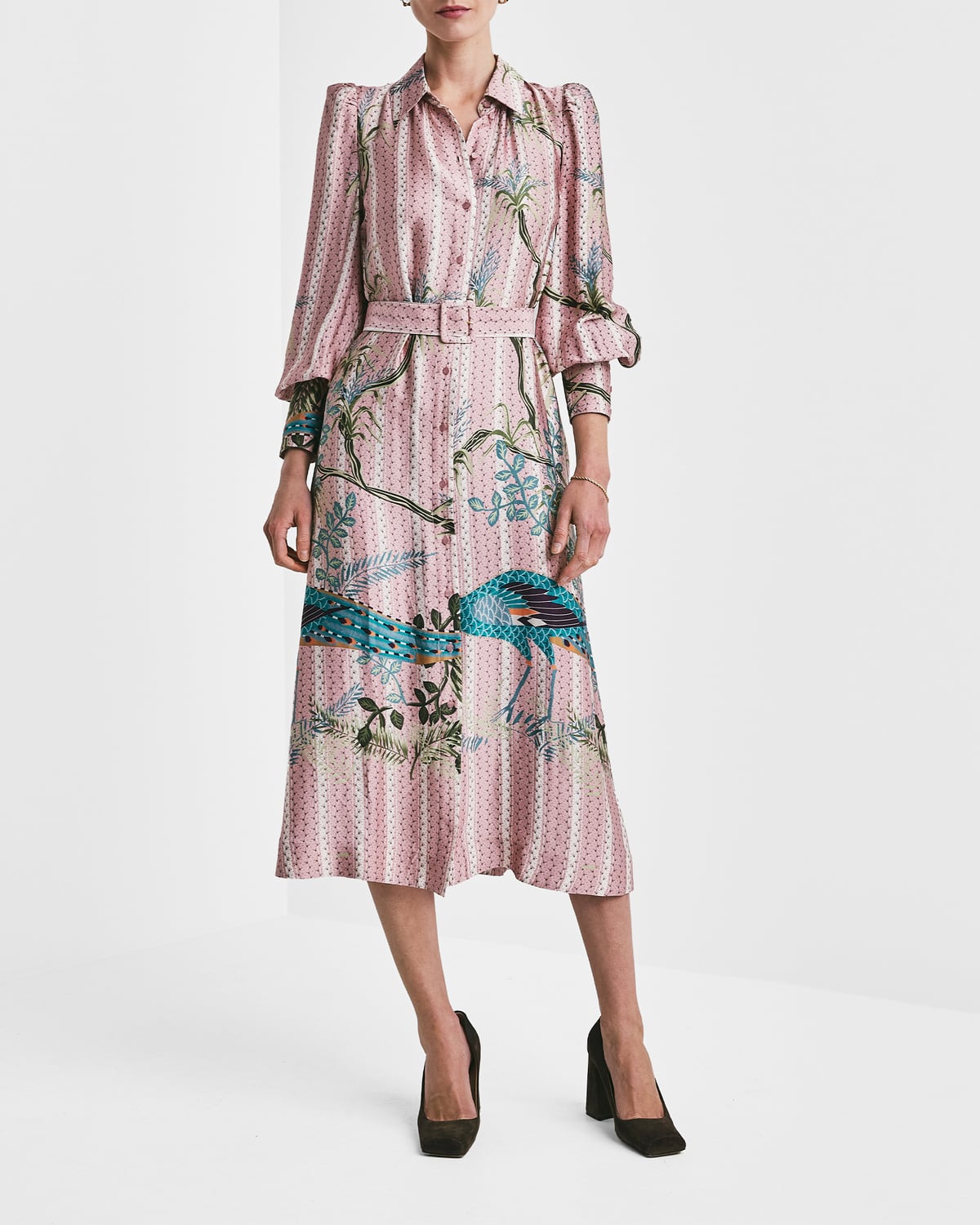 Satin Button-Down Dress, Peacock. Image #2