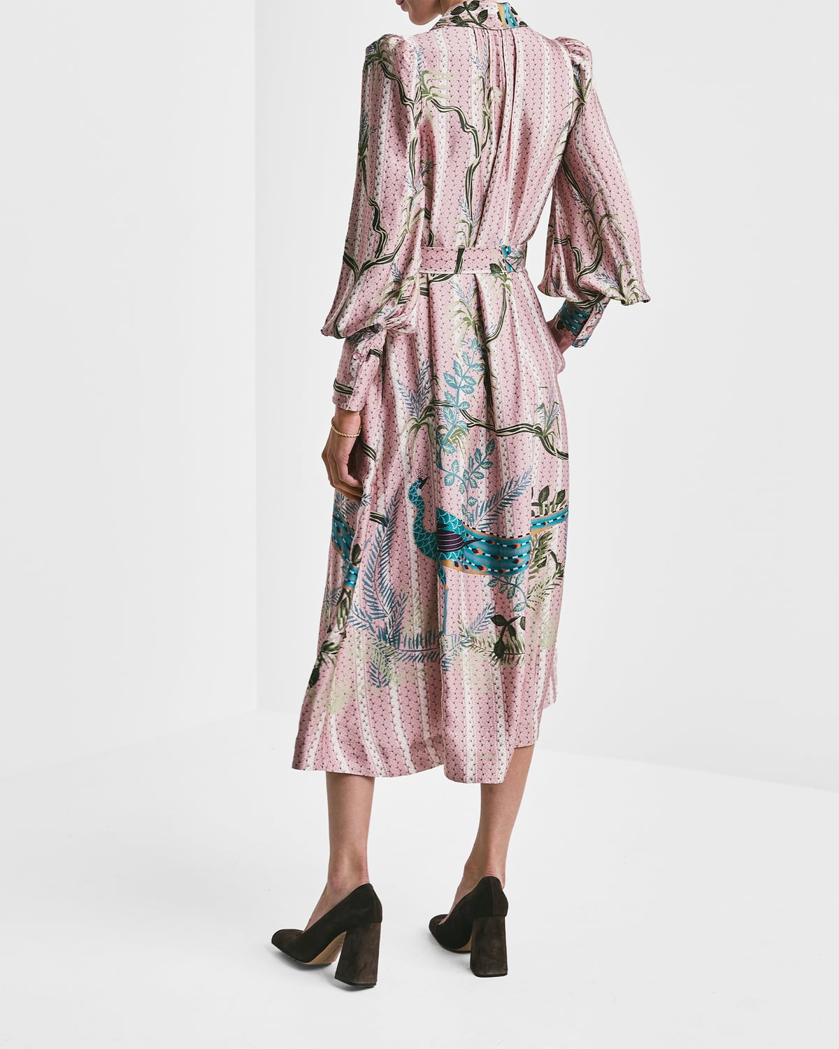 Satin Button-Down Dress, Peacock. Image #3
