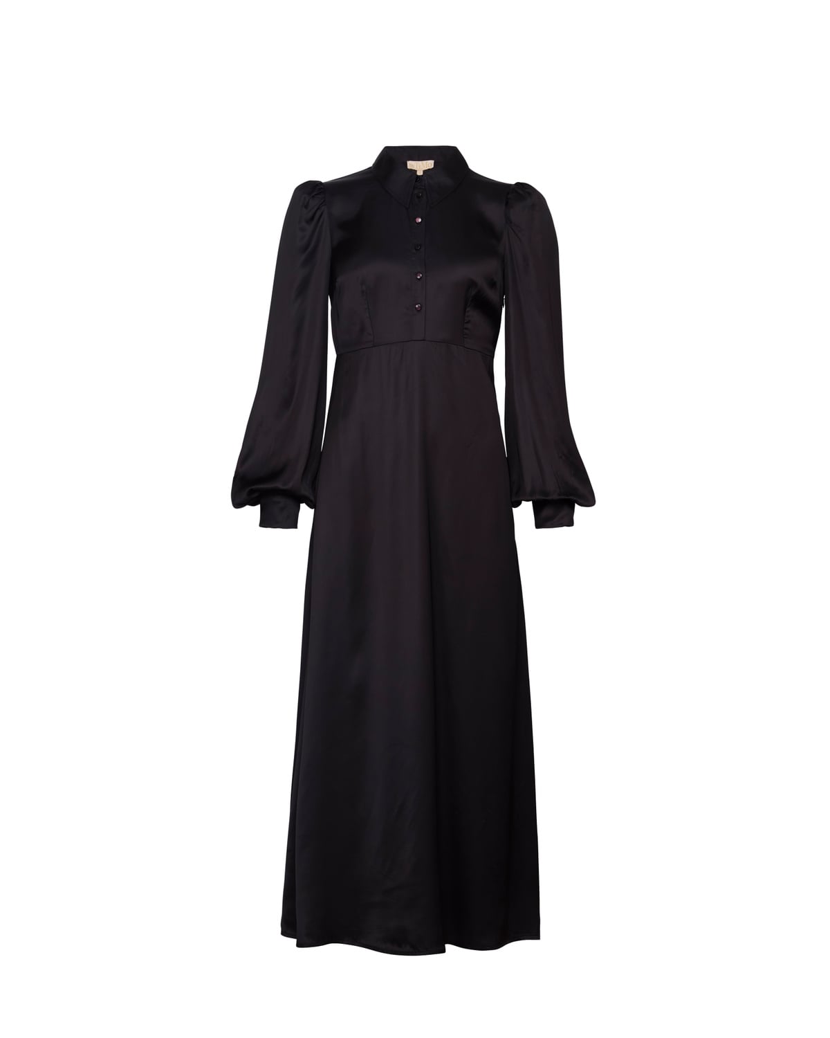 Satin Shirt Dress, Black. Image #1