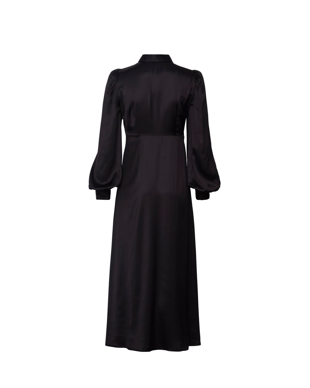 Satin Shirt Dress, Black. Image #2