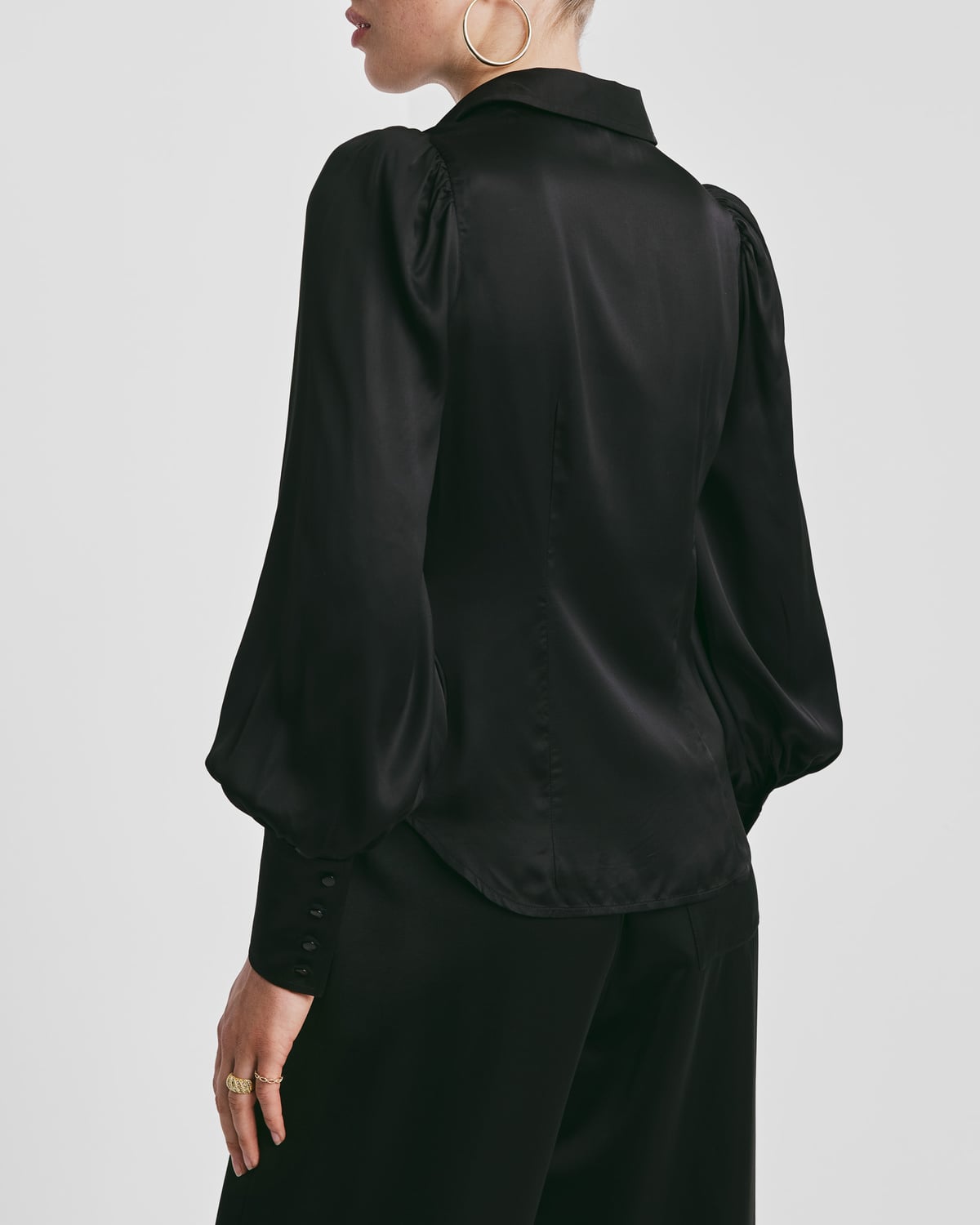 Satin Fitted Shirt, Black. Image #3