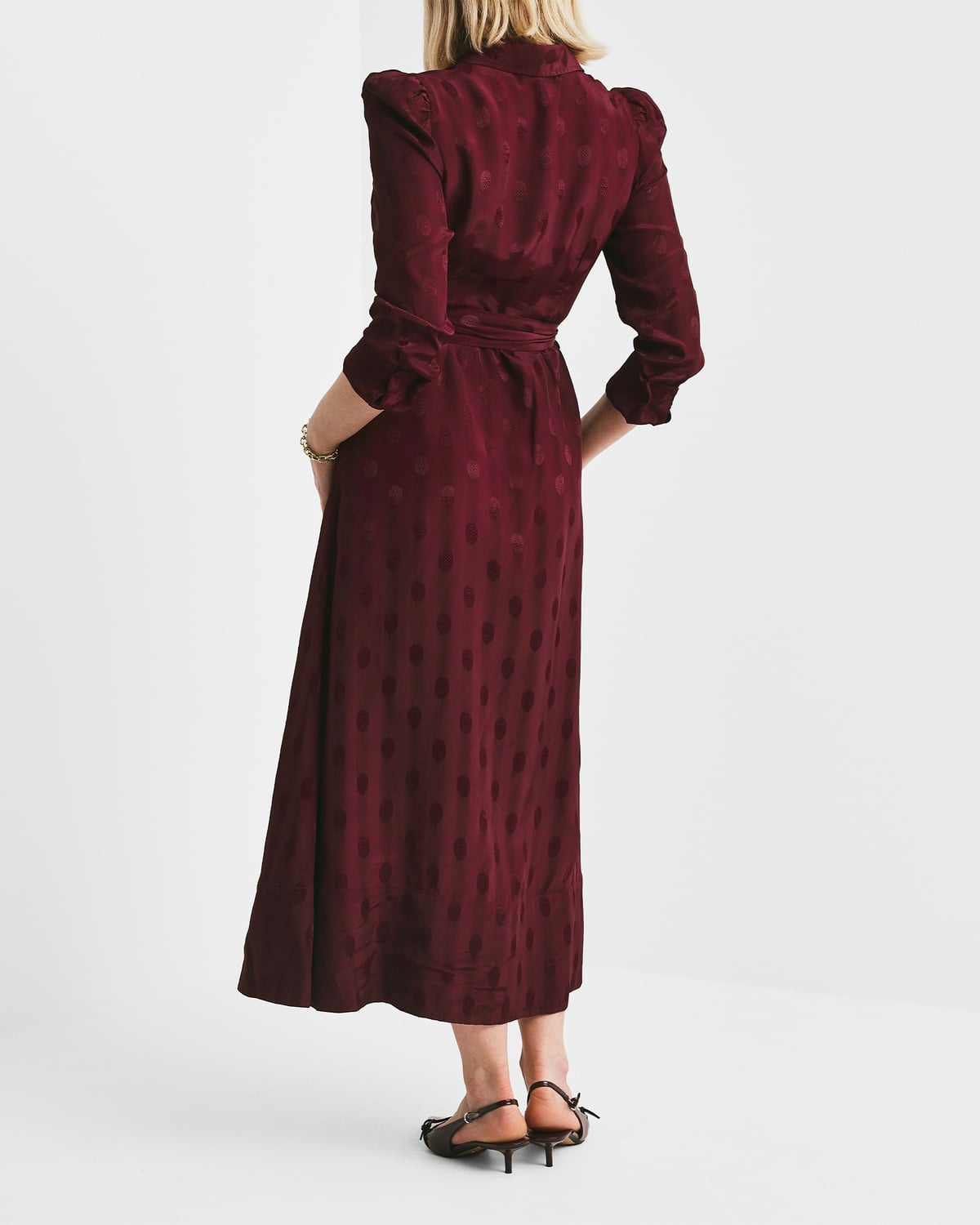 Viscose Shirt Dress, Burgundy. Image #3