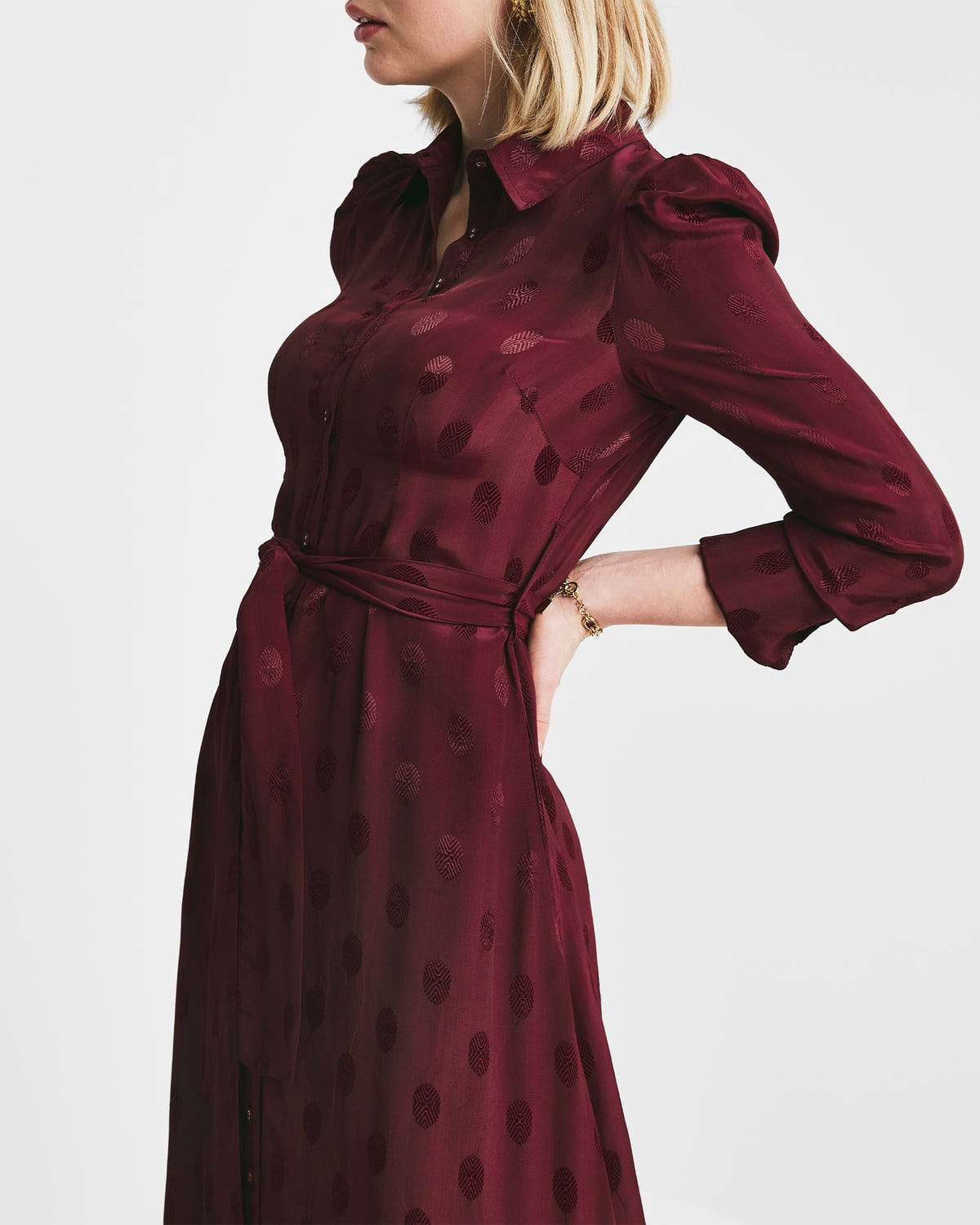 Viscose Shirt Dress, Burgundy. Image #2