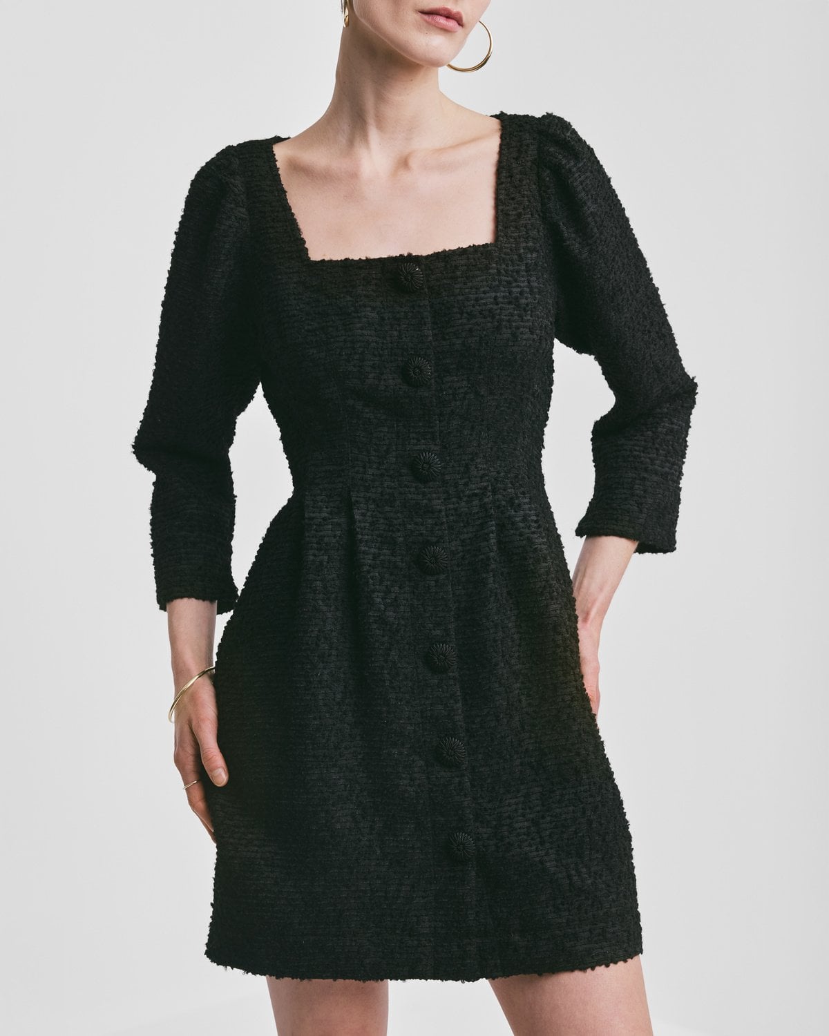 Bouclé Mini Dress, Black. Image #1