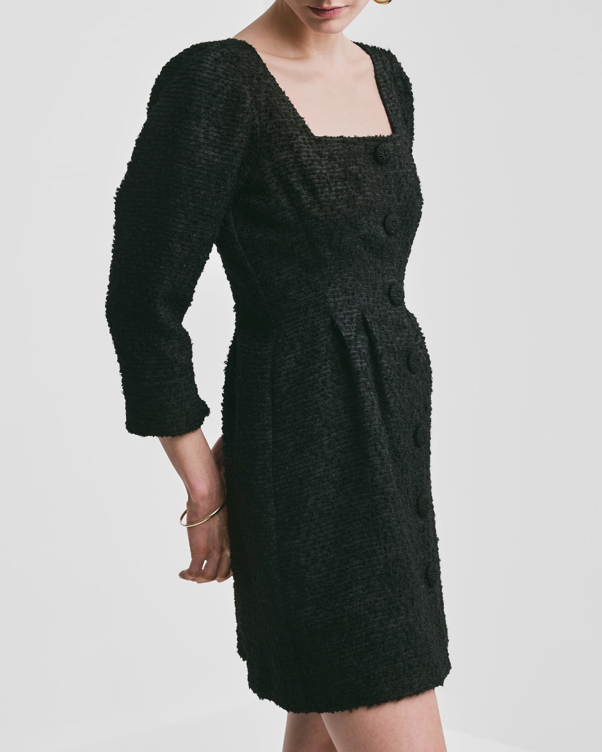 Bouclé Mini Dress, Black. Image #2