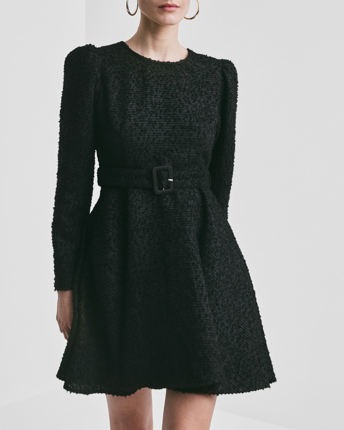 Bouclé Belt Dress, Black. Image #1