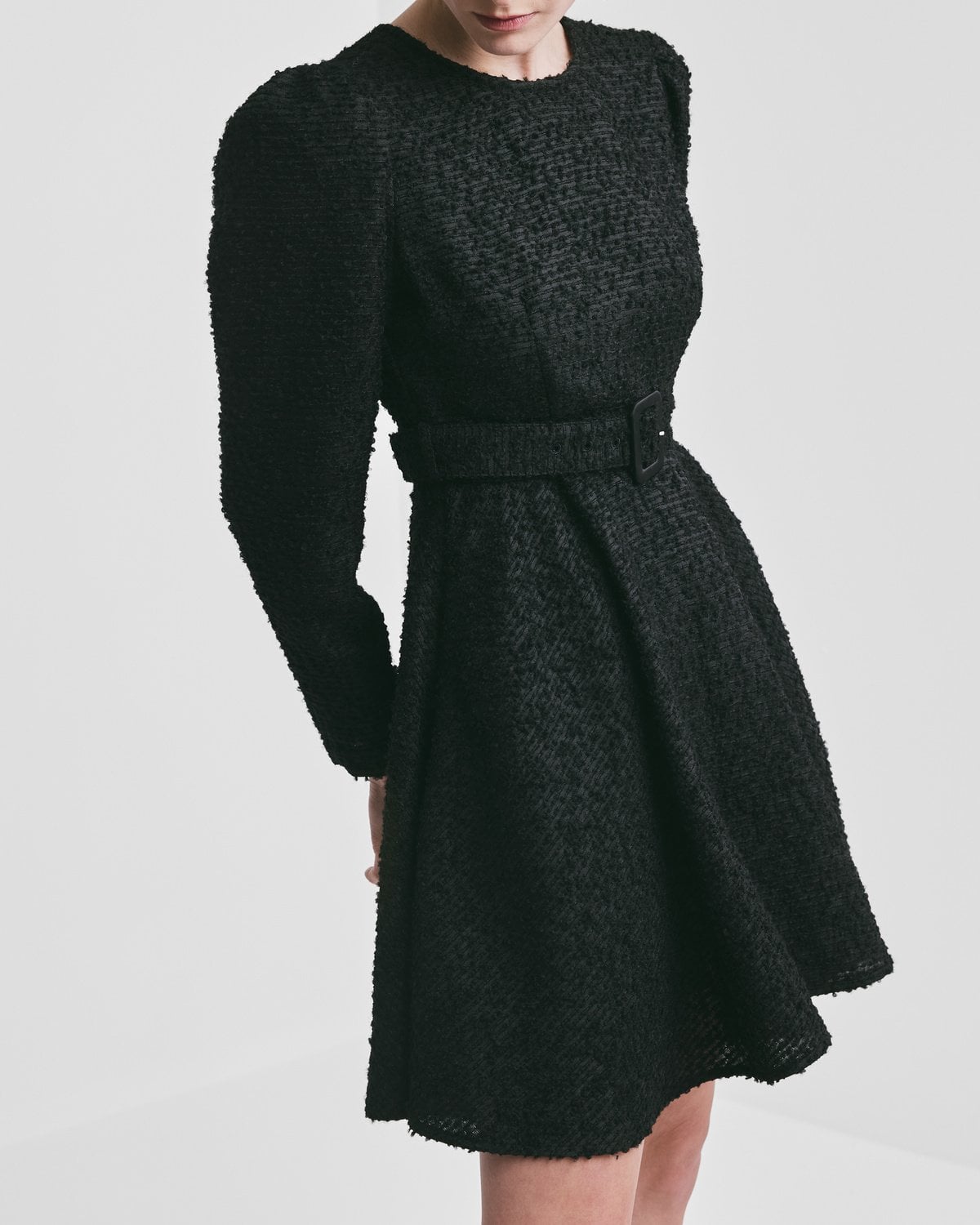 Bouclé Belt Dress, Black. Image #4