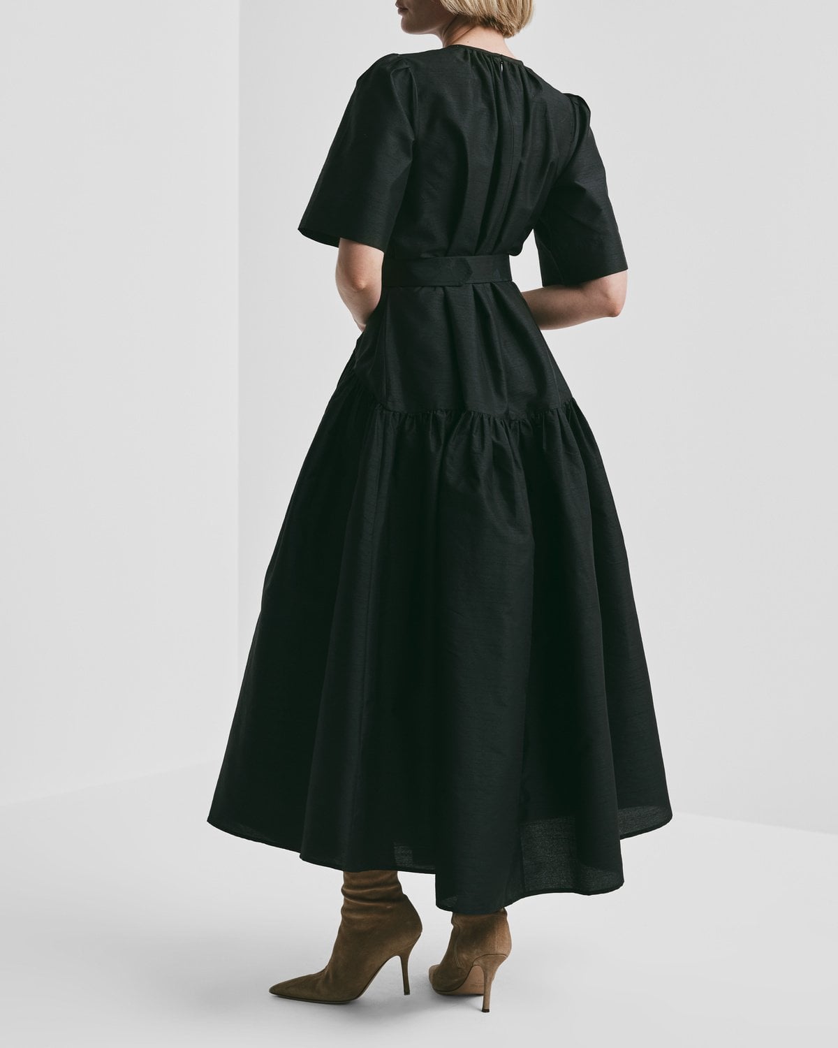 Taffeta Belt Dress, Black. Image #2