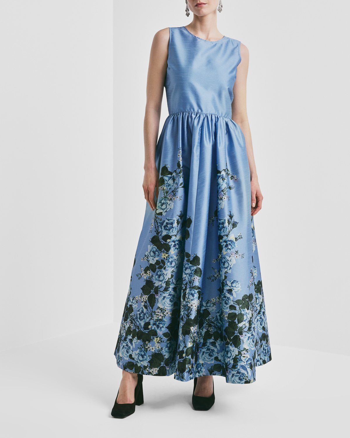 Taffeta Maxi Dress, Azure Garden. Image #1