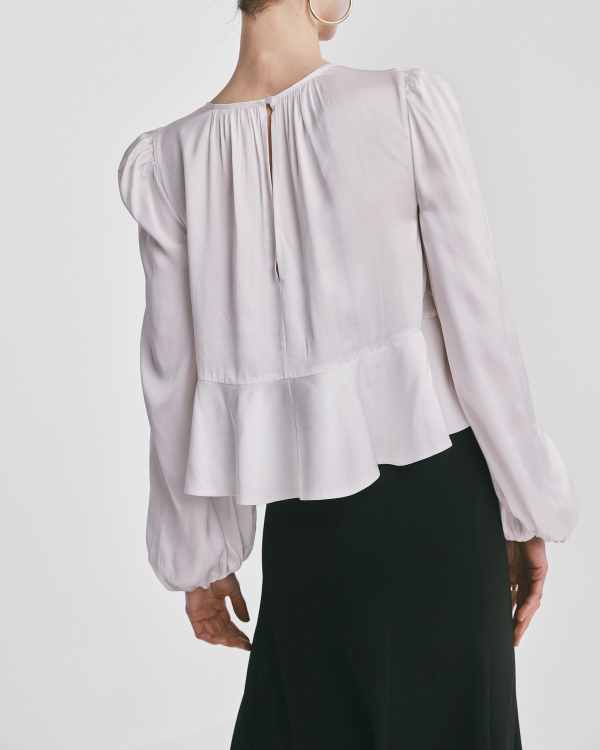 Satin Flounce Top, Off White. Image #2