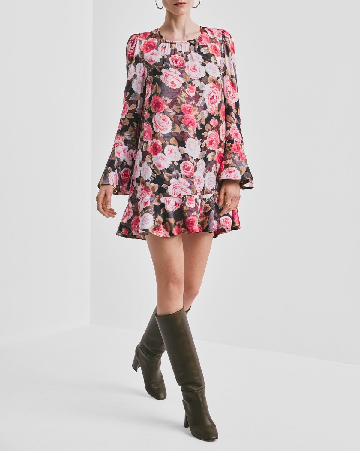 Satin Shift Dress, Midnight Roses. Image #1