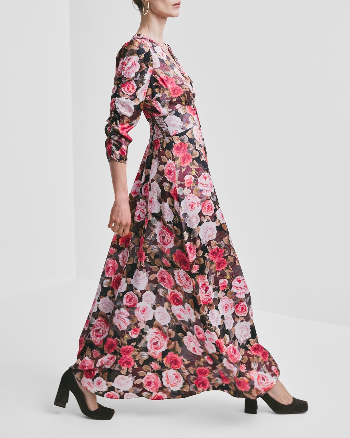 Satin Button-Down Dress, Midnight Roses. Image #2