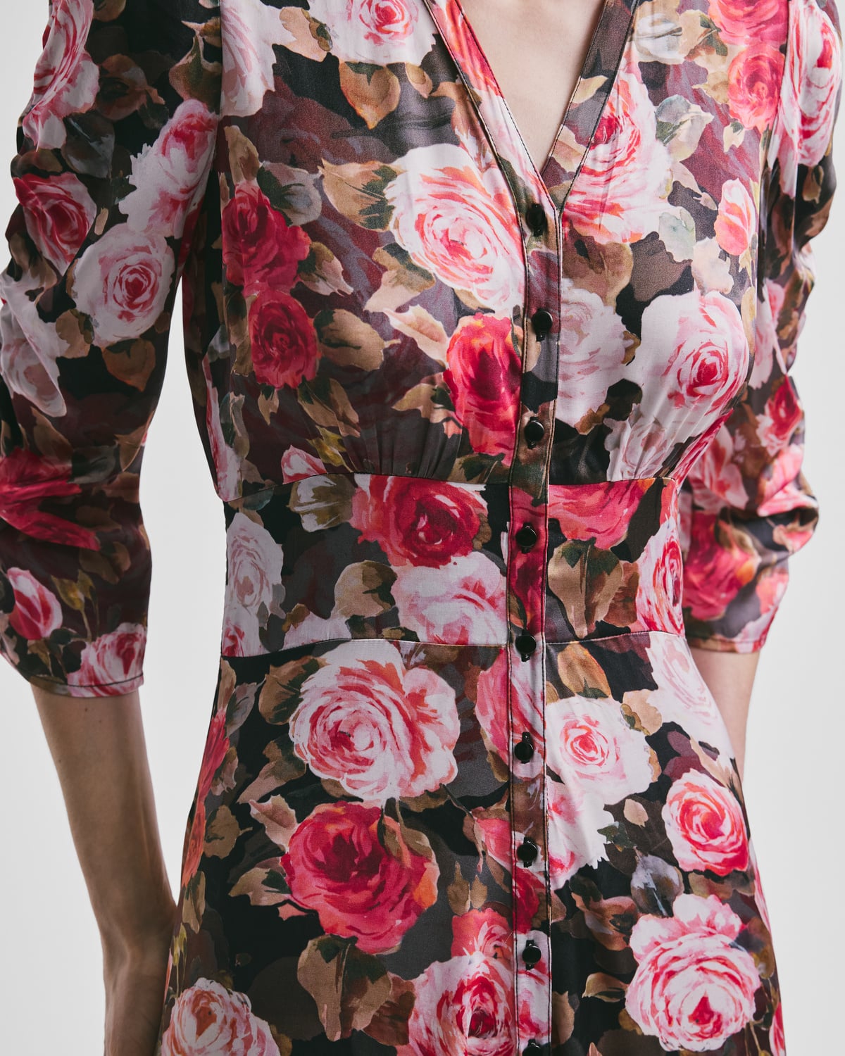 Satin Button-Down Dress, Midnight Roses. Image #4