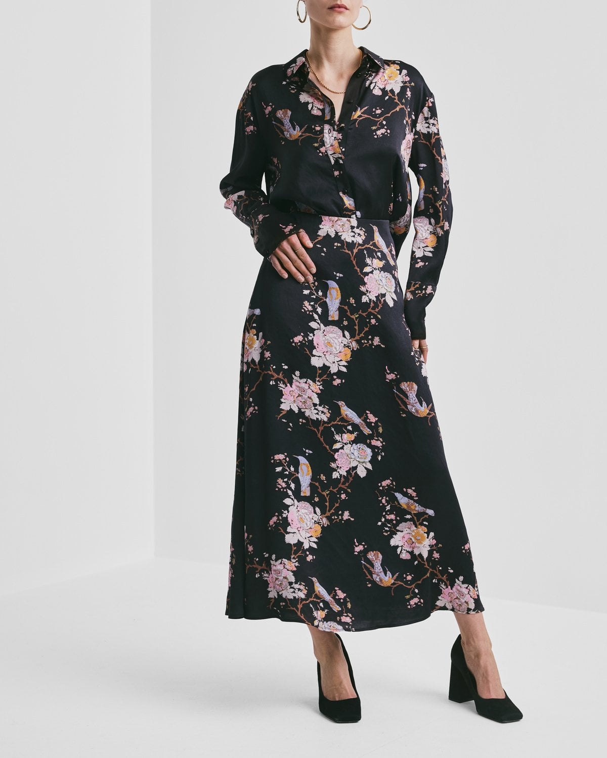 Satin Skirt, Midnight Birds. Image #1