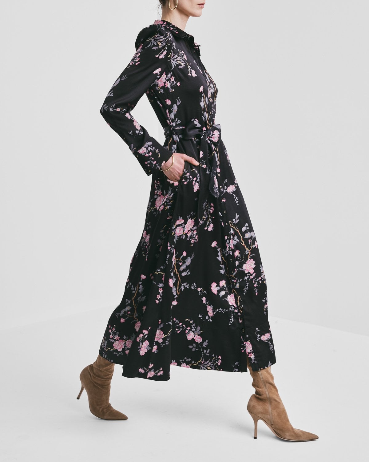 Satin Belt Dress, Midnight Garden. Image #3