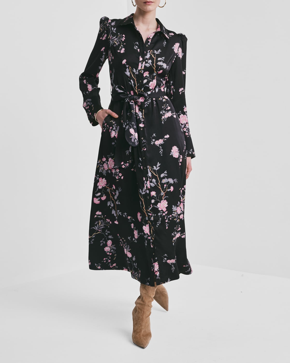 Satin Belt Dress, Midnight Garden. Image #2