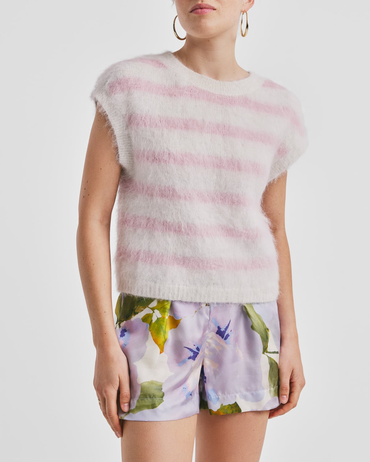 Hairy Knit Vest, Pink Stripe. Image #1