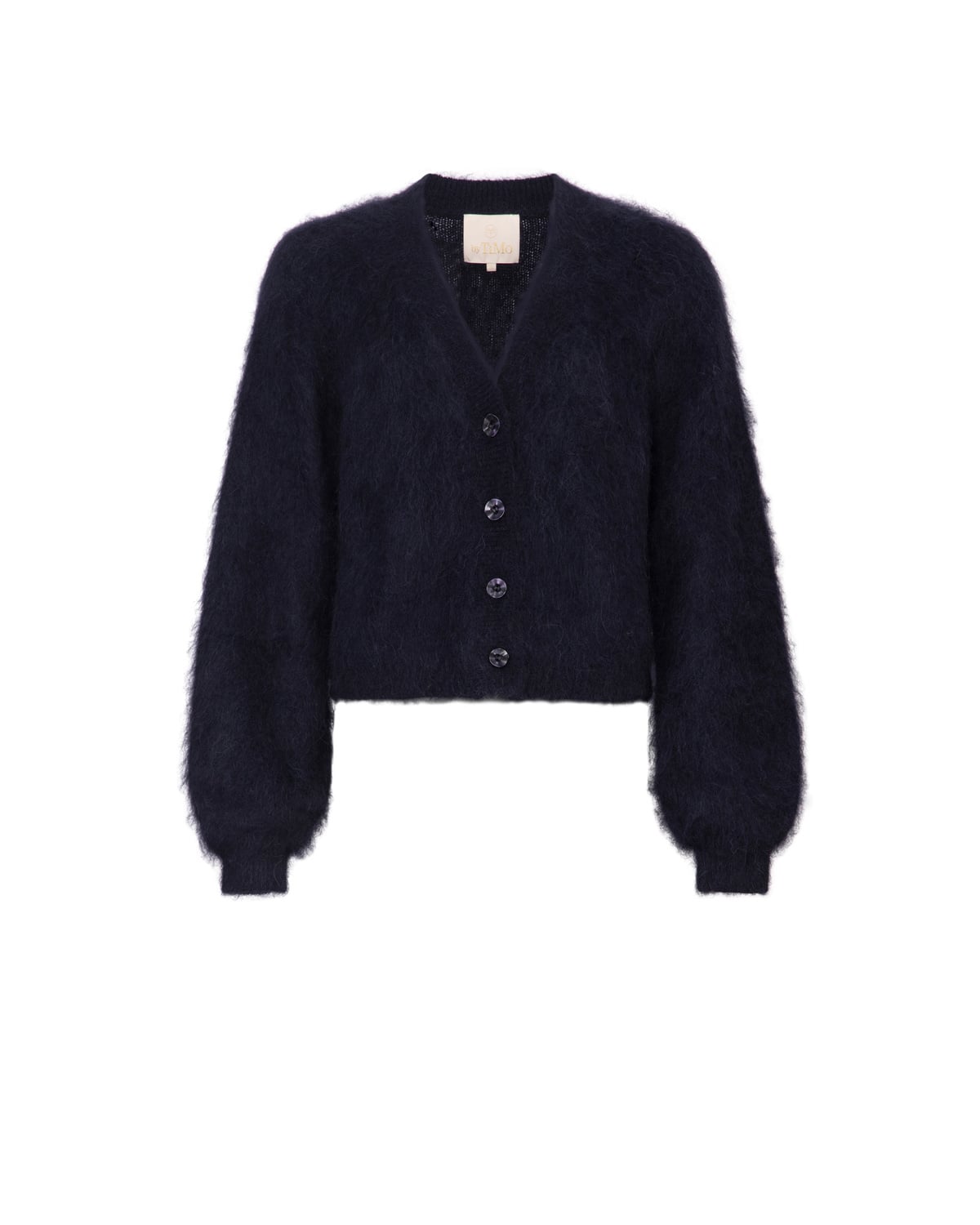 Hairy Knit V-Neck Jacket, Navy. Image #1