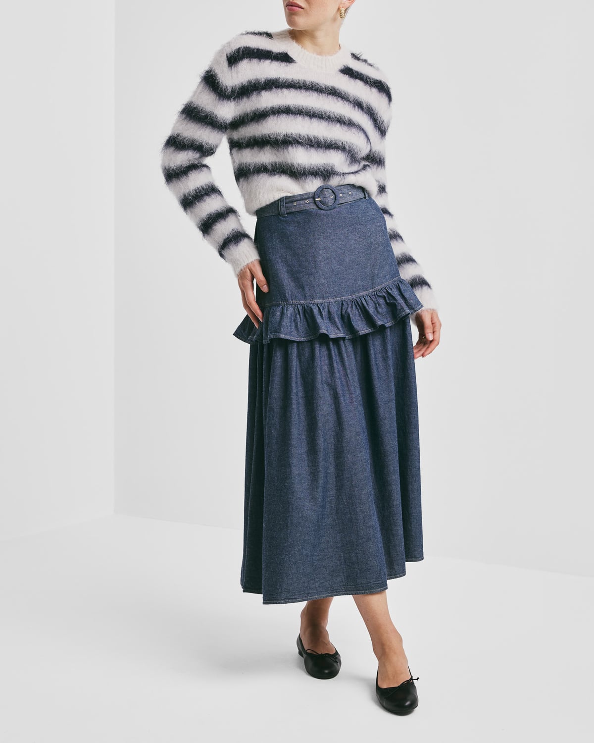 Hairy Knit Fitted Sweater, Marine Stripe. Image #3