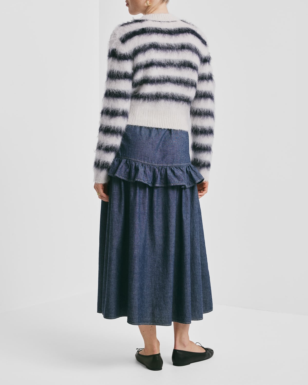 Hairy Knit Fitted Sweater, Marine Stripe. Image #4