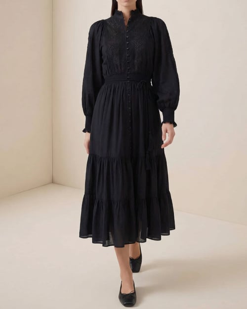 chinese dress ladies ByTiMo - Linen Button-Down Dress Black main image 1
