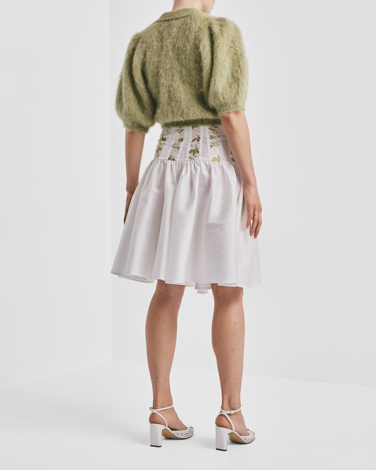 Taffeta Embroidered Skirt, White. Image #2