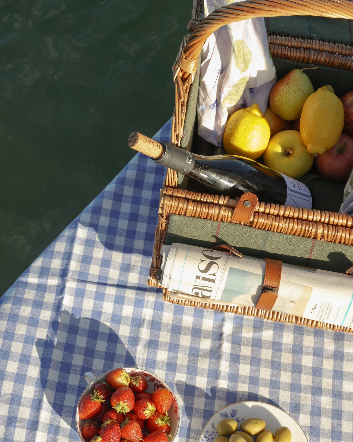 Table Cloth with Fringes 140x300, Blue Checks. Image #3
